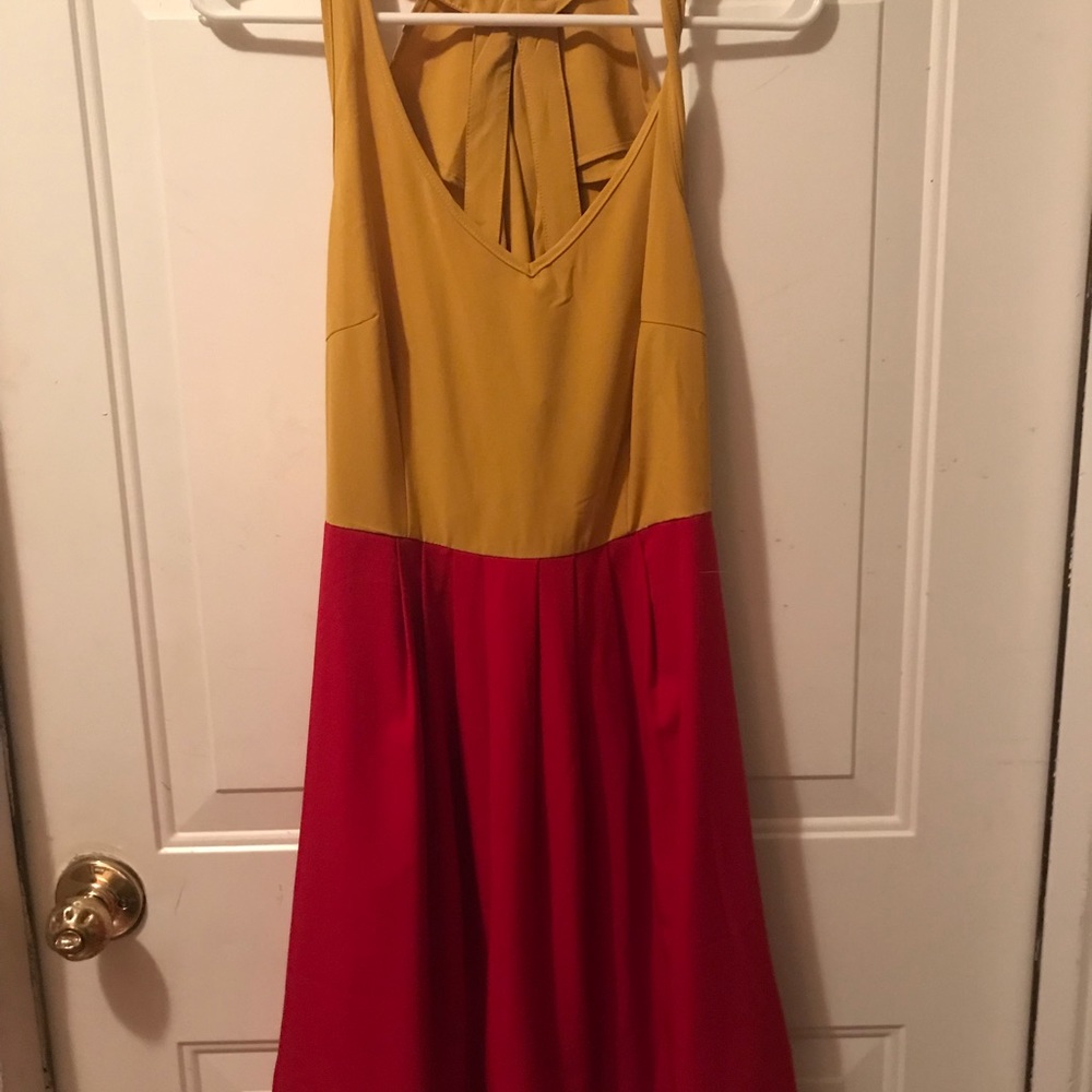 Red yellow Halter Style Dress